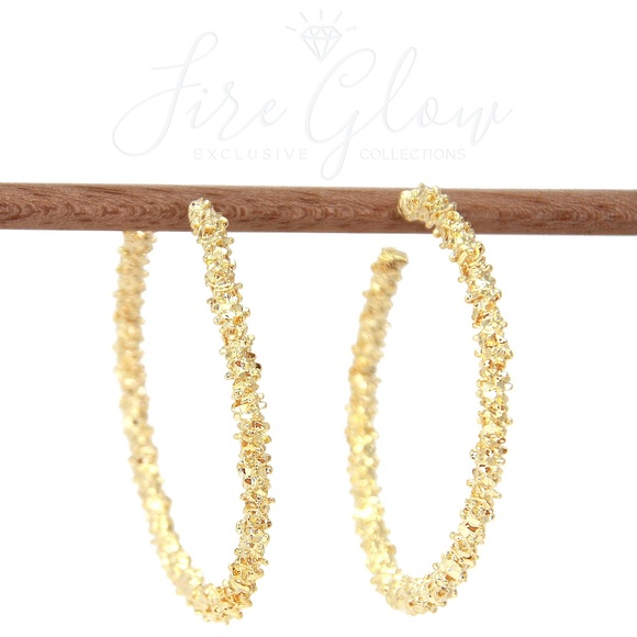 Gold Tone Metallic Textured Hoop Earrings - Picture 1 of 11
